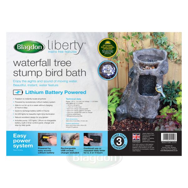 Liberty Waterfall Tree Stump Bird Bath